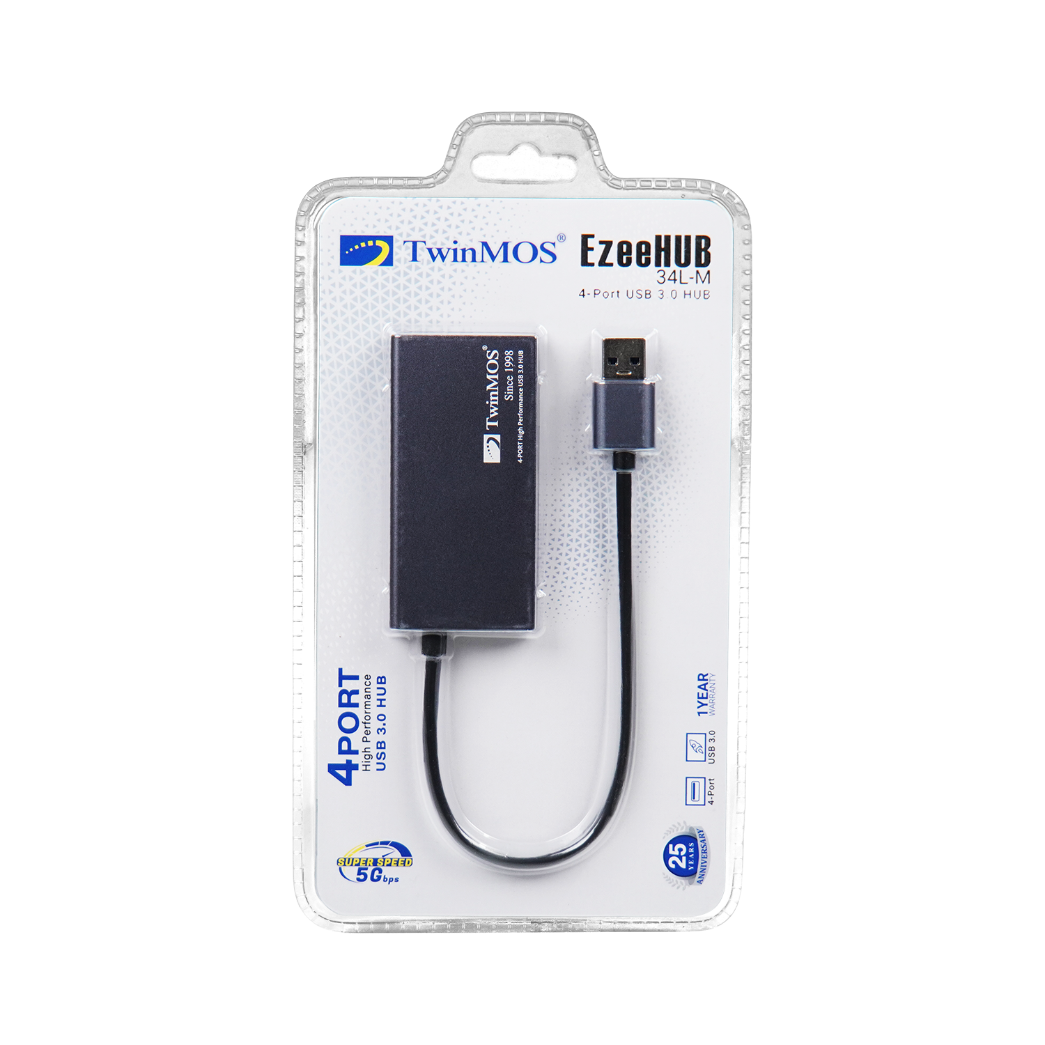 TwinMOS 4 Port USB3.0 Hub - EzeeHUB 34L-M